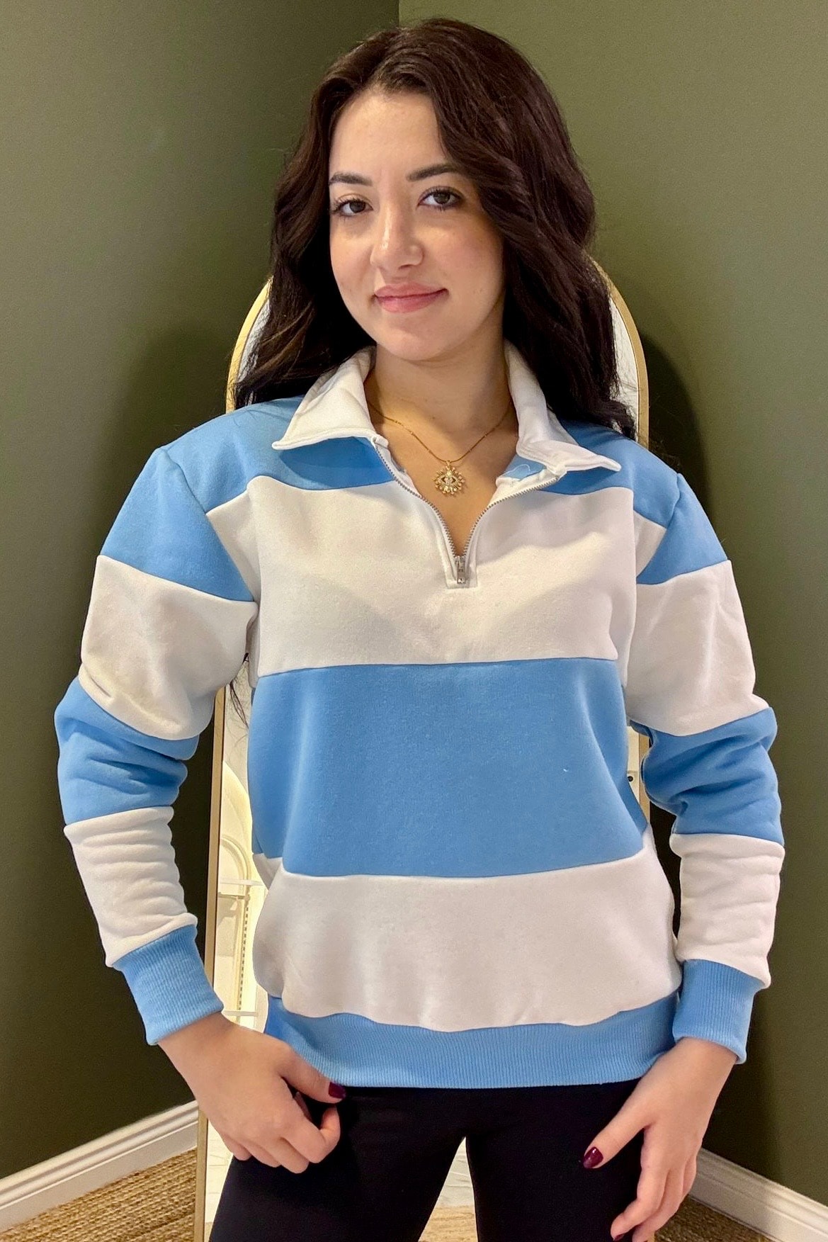 Kalın Çizgili Marin Sweatshirt M3641 - bebe mavi