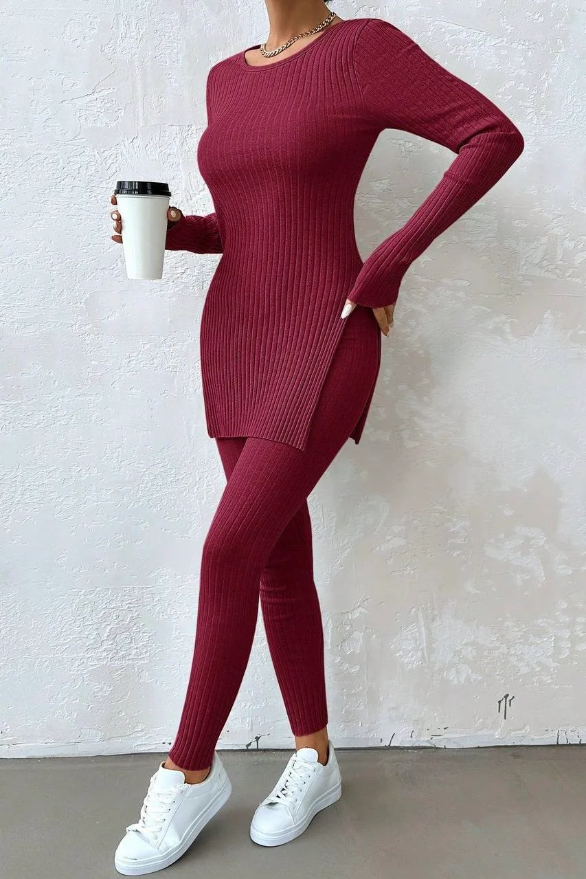 Yırtmaç Detay Tayt Takım A4097 - bordo