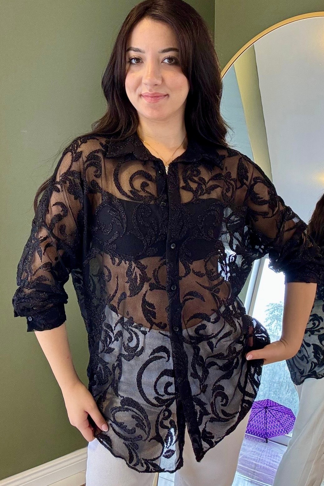 Özel Seri Dantel Gömlek G8332 - siyah