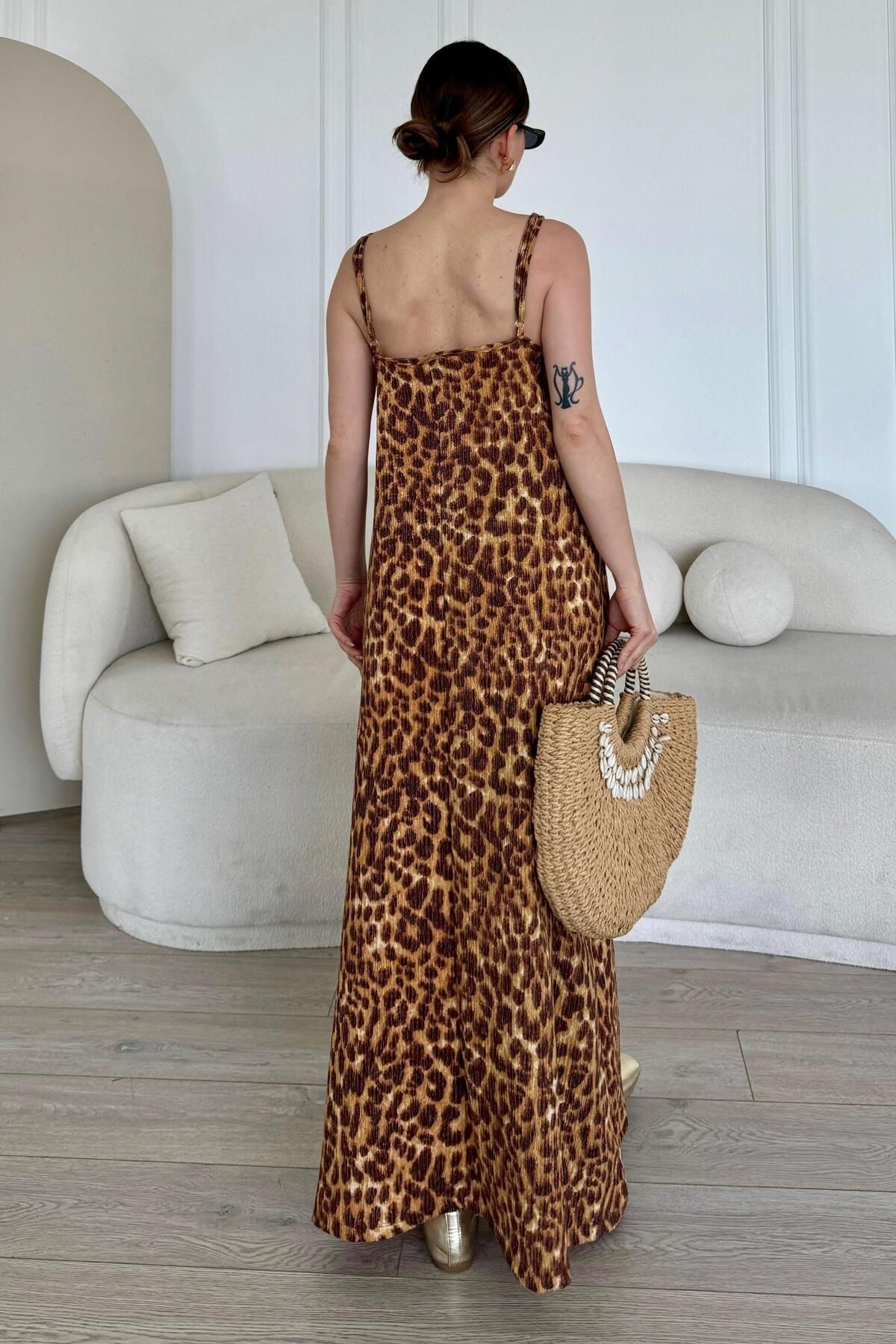 Premium Kalite Ütü İstemeyen Ada Elbise A9666 - leopar