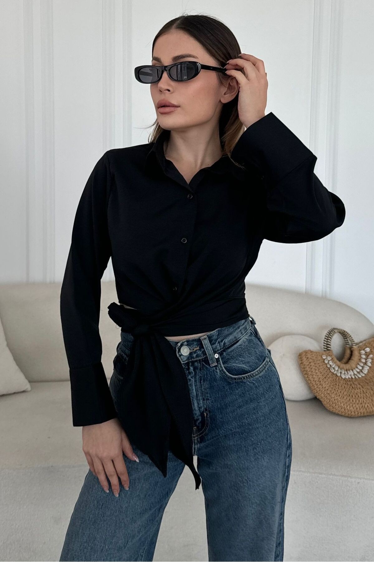 Lüx Kalite Bağlamalı Poplin Gömlek BB0250 - siyah1