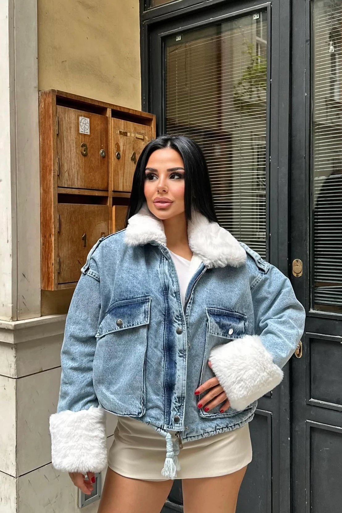 Kürklü Kot Mont M5008 - mavi