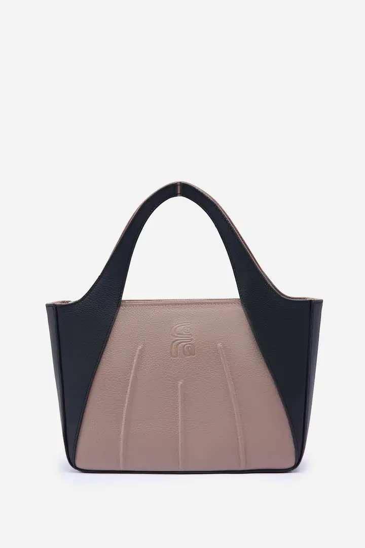 Peru Mini — Deri El Çantası — Siyah & Vizon