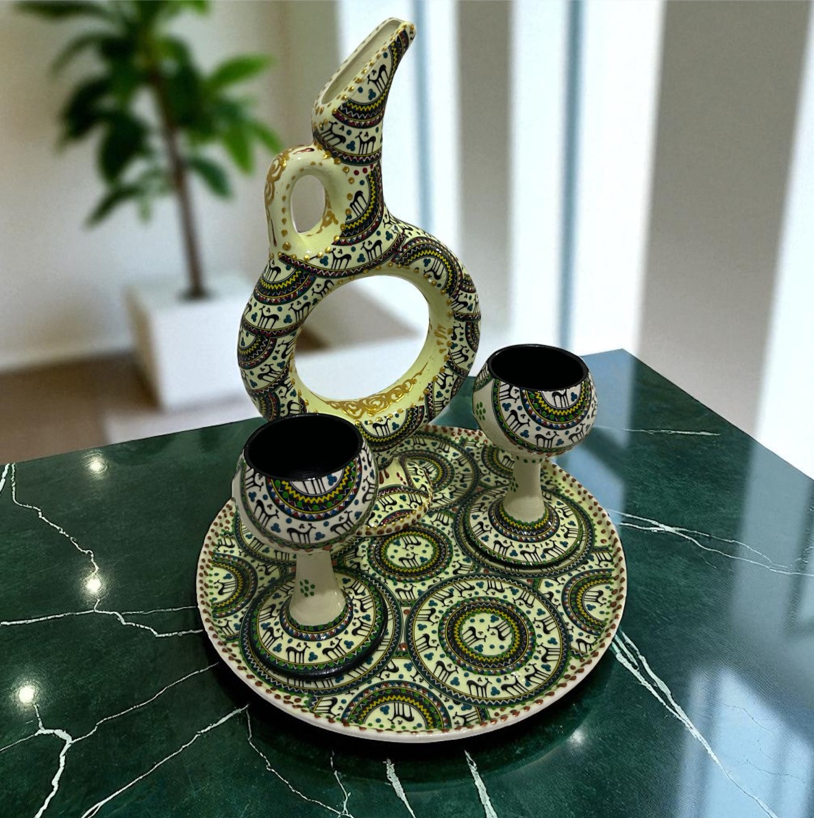 El Yapımı Özel Dekoratif Fosforlu Seramik Halkalı 30 cm