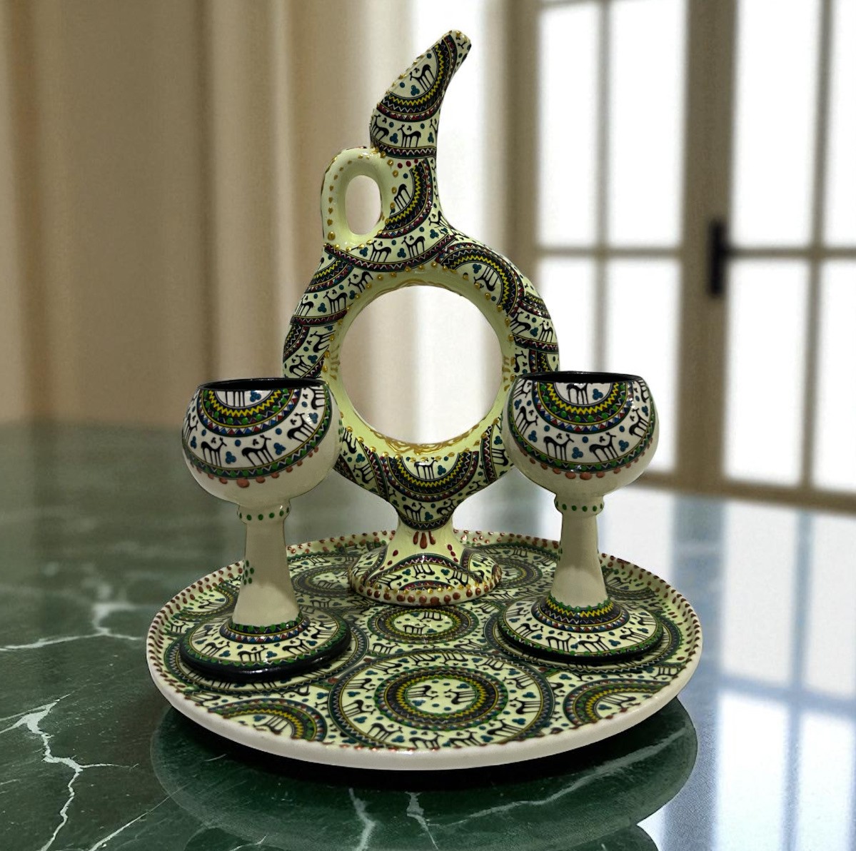 El Yapımı Özel Dekoratif Fosforlu Seramik Halkalı 30 cm