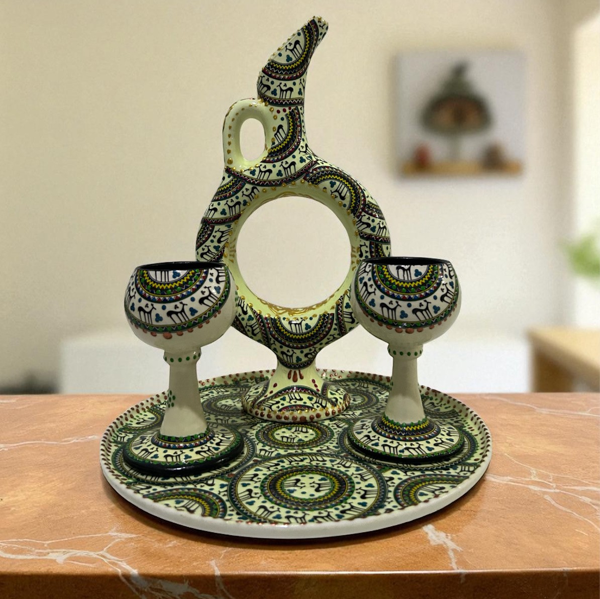 El Yapımı Özel Dekoratif Fosforlu Seramik Halkalı 30 cm