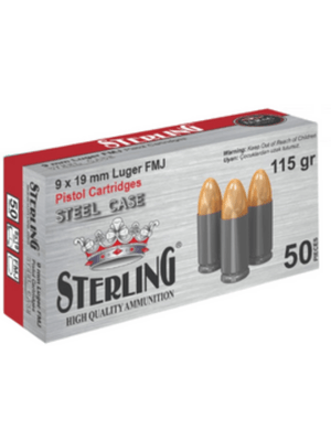 Yerli Mermi - 9X19 MM (LUGER) STERLİNG (FMJ-115 GRN) ÇELİK KV. TB FİŞEĞİ