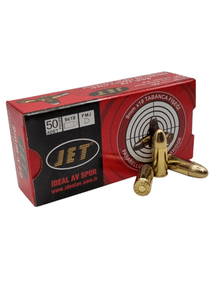 Yerli Mermi - 9X19 MM JET PARABELLUM FMJ 124 GRN TABANCA FİŞEĞİ