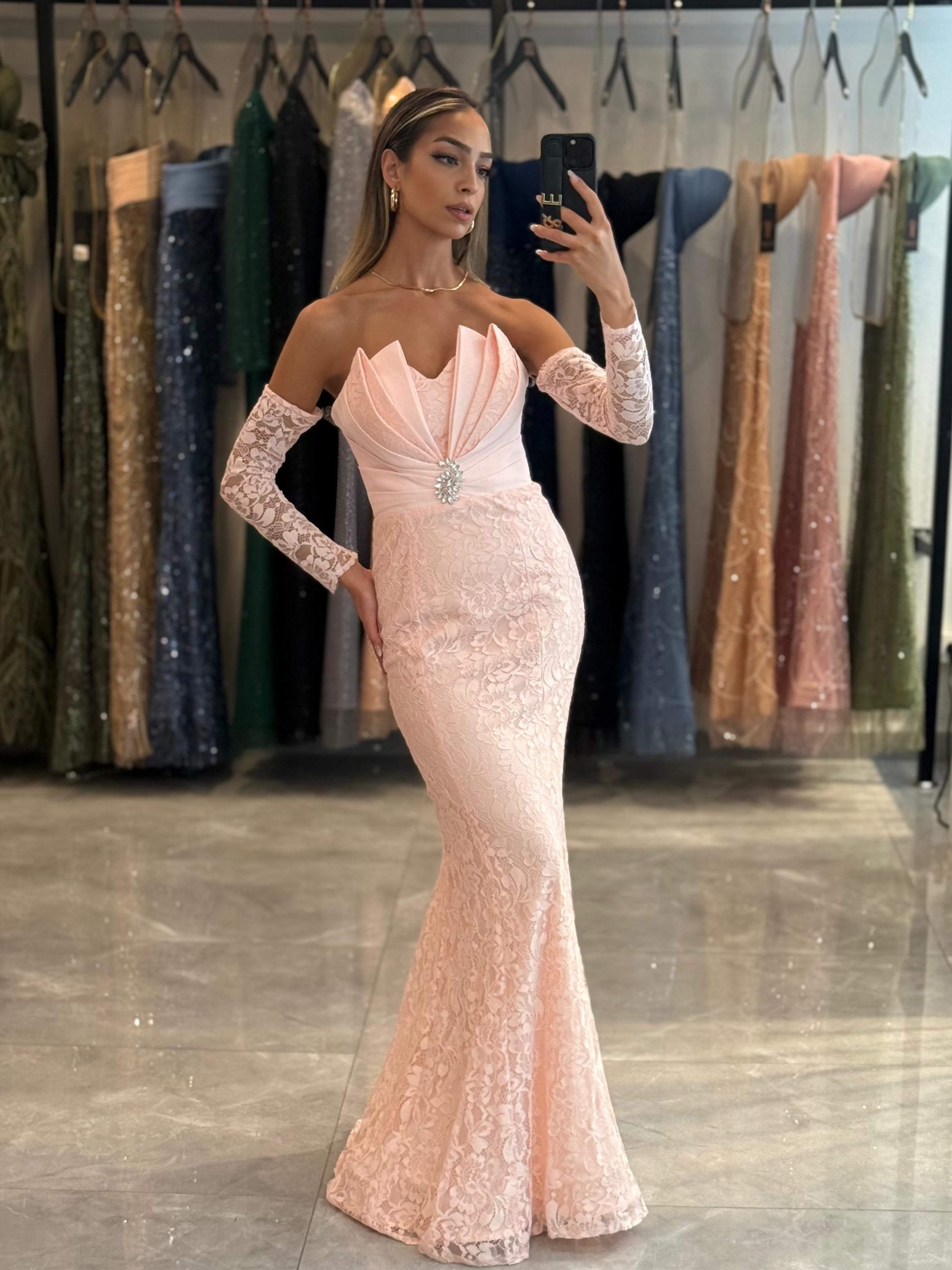 STRAPLEZ DANTELLİ ABİYE ELBİSE