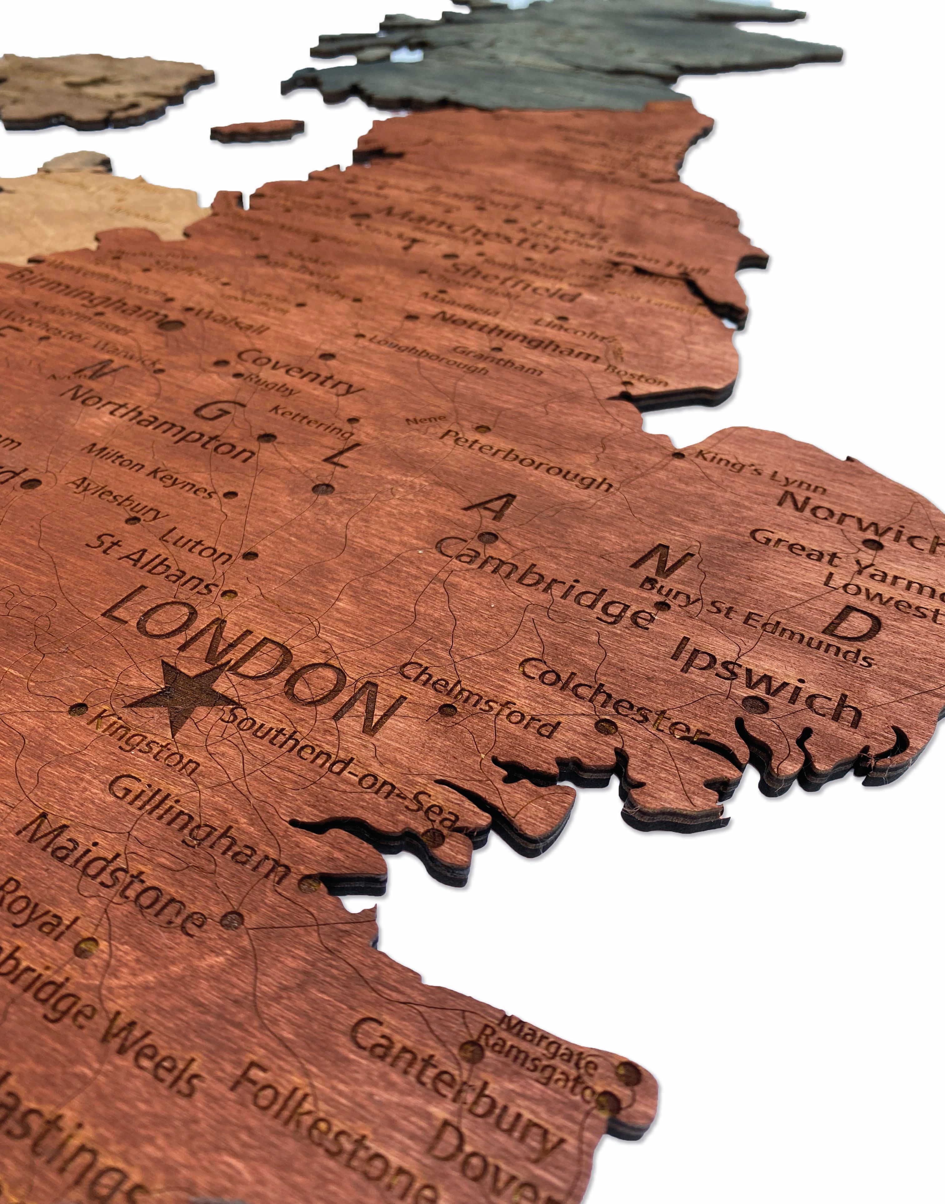 Wooden United Kingdom Map