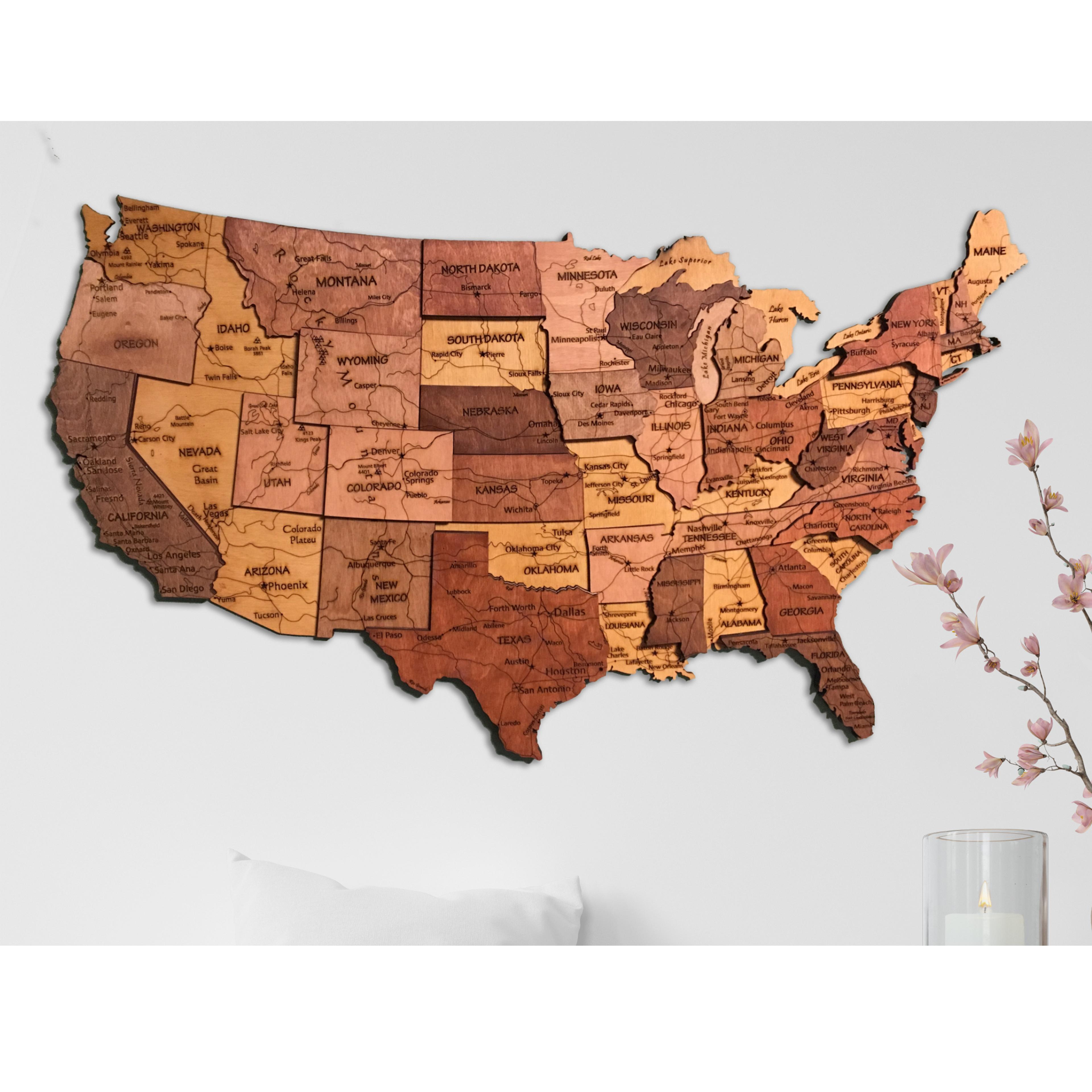 516 - Ahşap Amerika Haritası