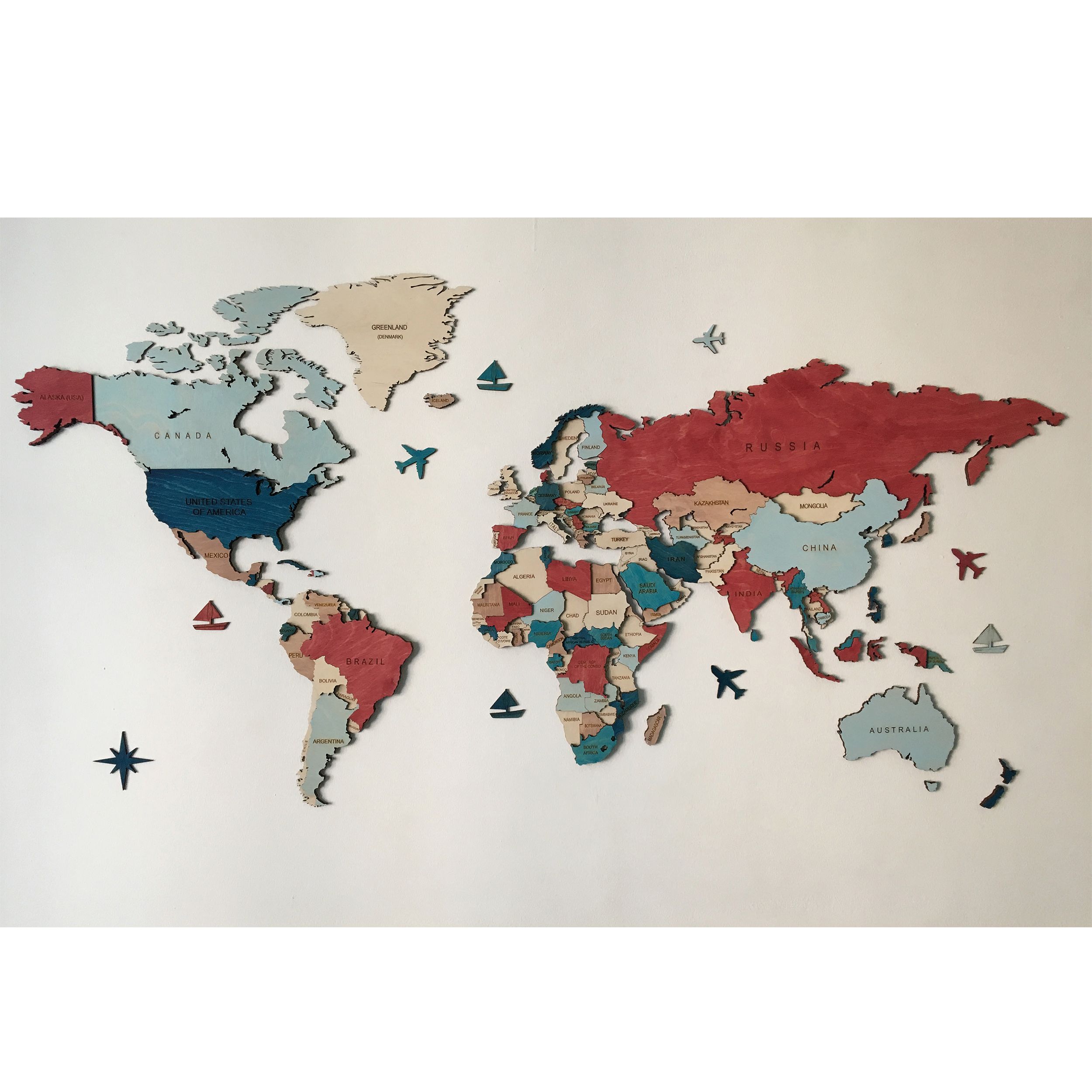 513 - Wooden World Map (Blue)