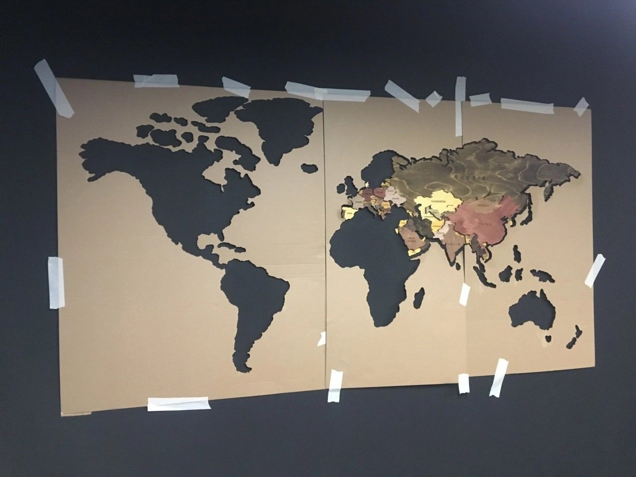 516 - Ahşap Dünya Haritası (Turuncu)