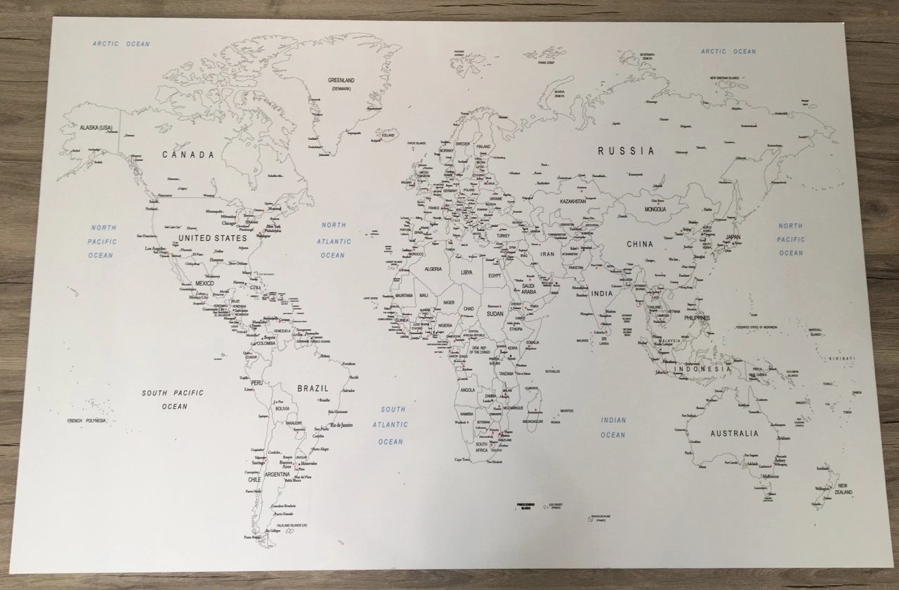 802 - Gez-Boya Beyaz Dünya Haritası (Renksiz)