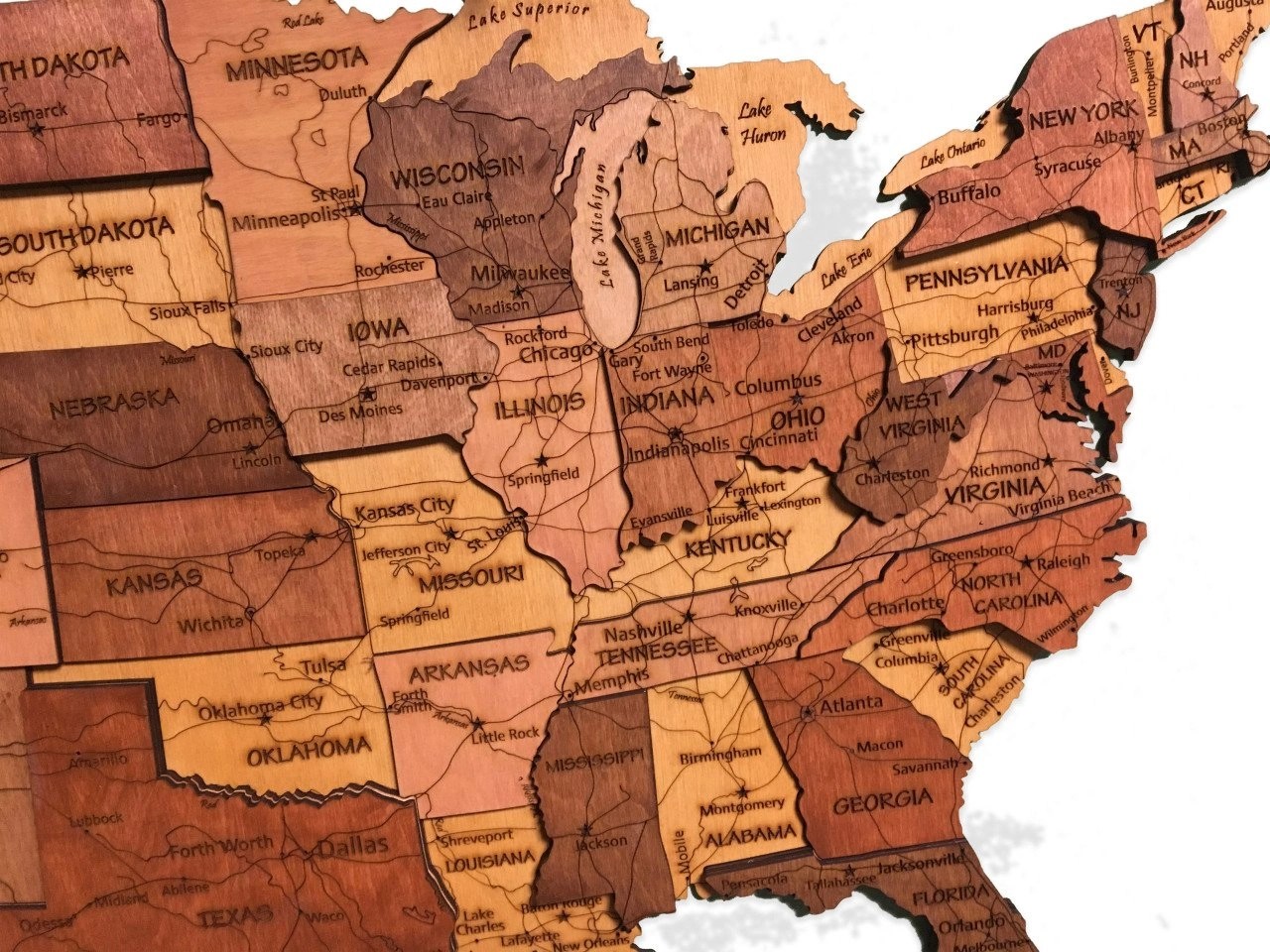 516 - Ahşap Amerika Haritası