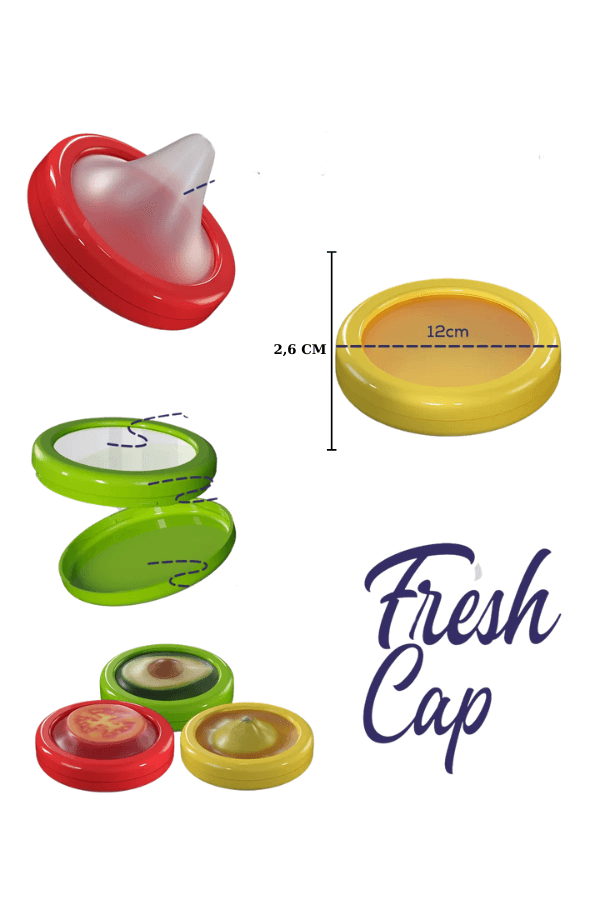 3'lü FreshCap - Yarım Meyve Sebze Buzdolabı Saklama Kabı Esnek Kapaklı ve Yeniden Kullanılabilir