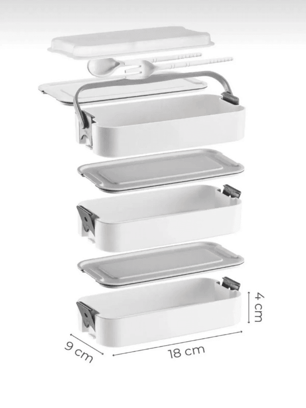 3 Katlı Taşınabilir Yemek Kabı – Lunch Box Diyet Beslenme Kutusu Saklama Kabı Çatal Kaşıklı Gri