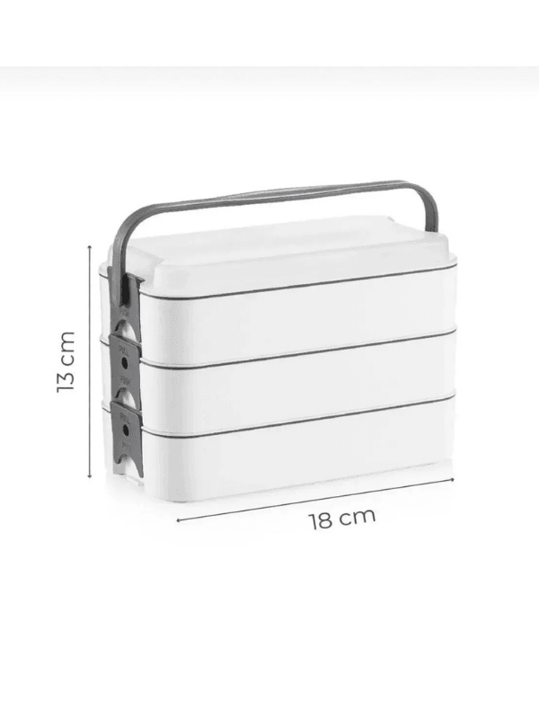 3 Katlı Taşınabilir Yemek Kabı – Lunch Box Diyet Beslenme Kutusu Saklama Kabı Çatal Kaşıklı Gri