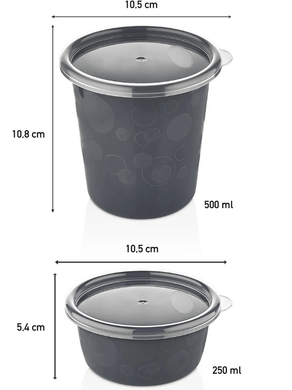 12'li Antrasit Set Sızdırmaz Hava Almaz Kapaklı Yuvarlak Erzak Vs Saklama Kabı 4x500 Ml 8x250 Ml