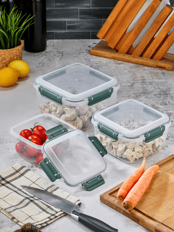 3'LÜ Sızdırmaz Kilitli Vakum Kapaklı Gıda Erzak Kare Saklama Kabı Seti 1x (900-1500-2400 ml)