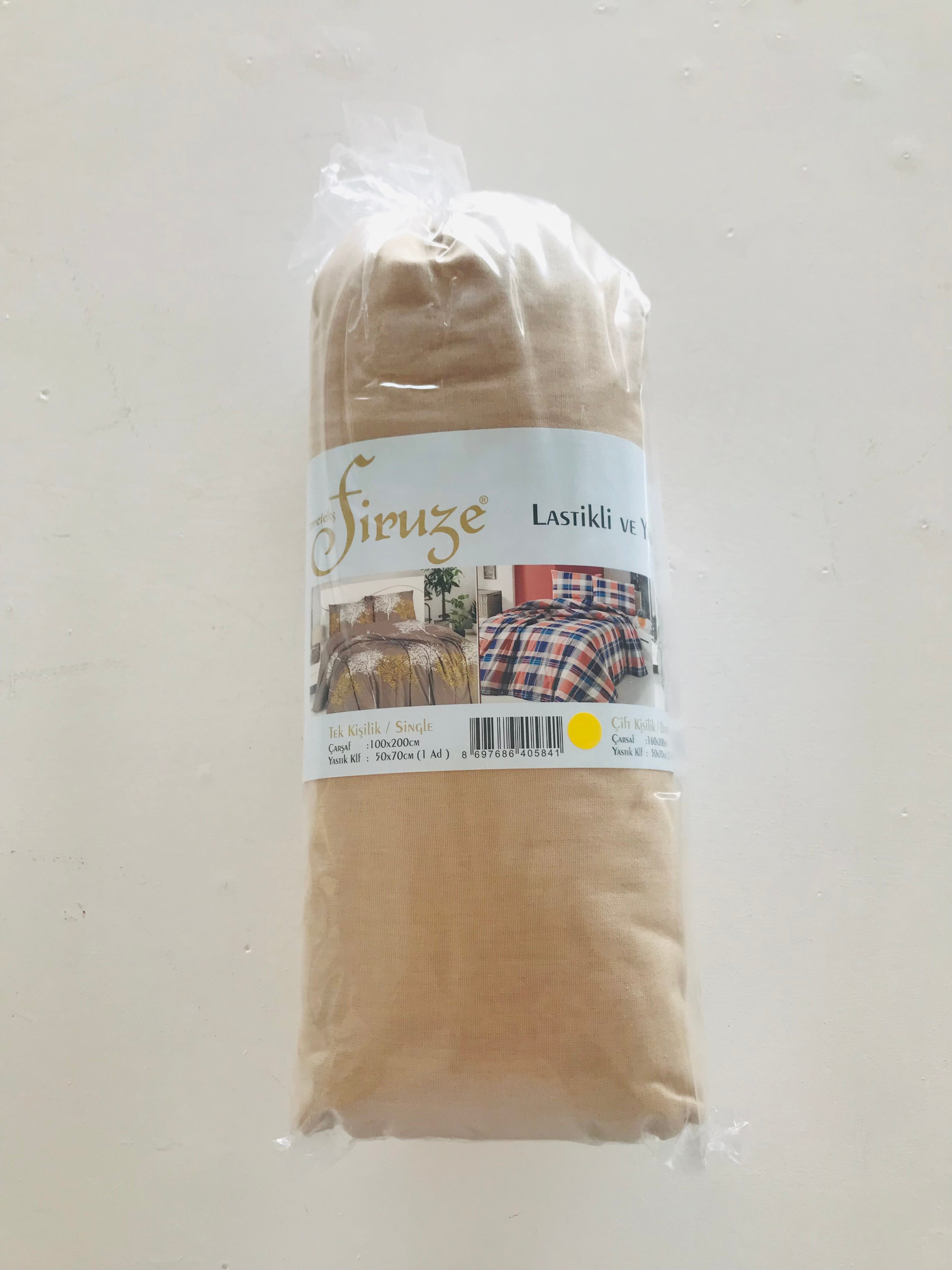 Bej Rengi Lastikli ve Yastıklı Çarşaf