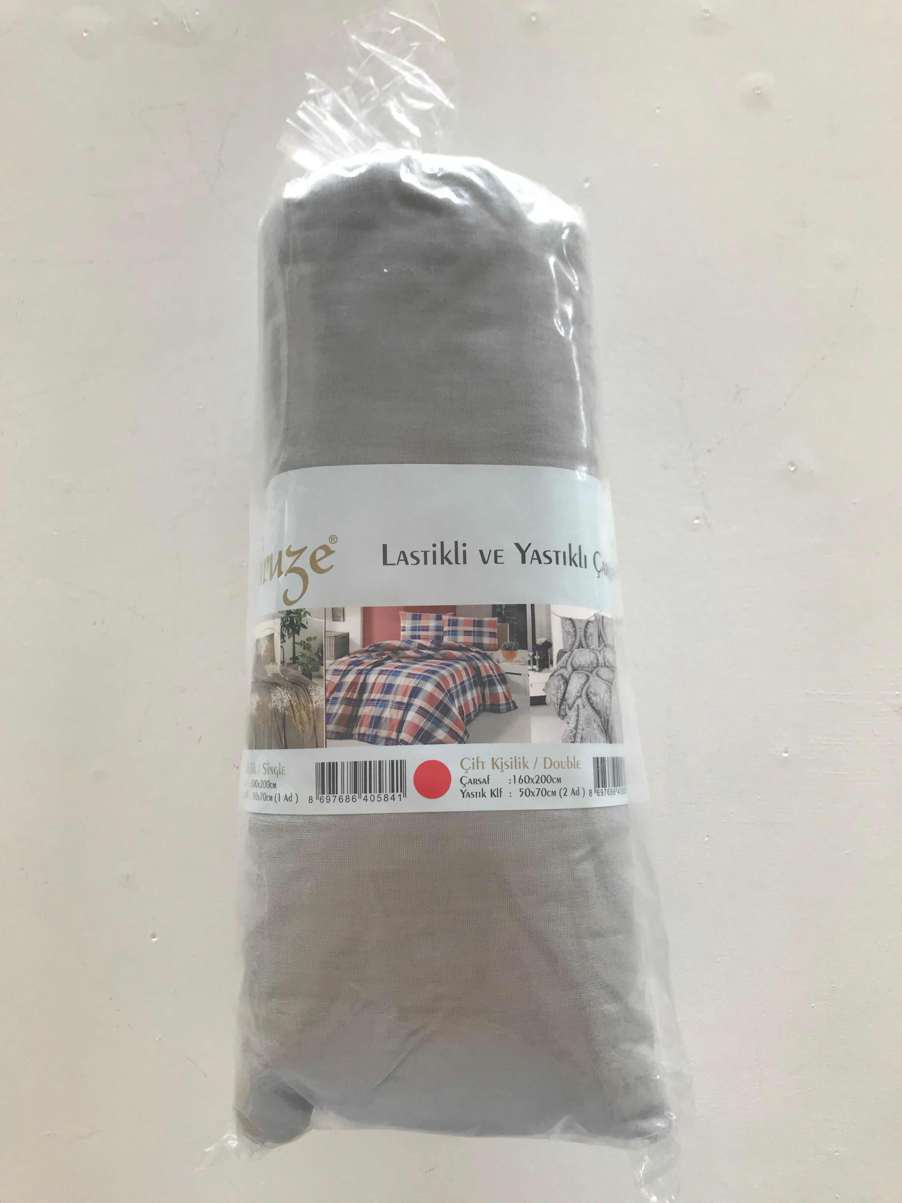 Gri Rengi Lastikli ve Yastıklı Çarşaf / Tek Kişilik