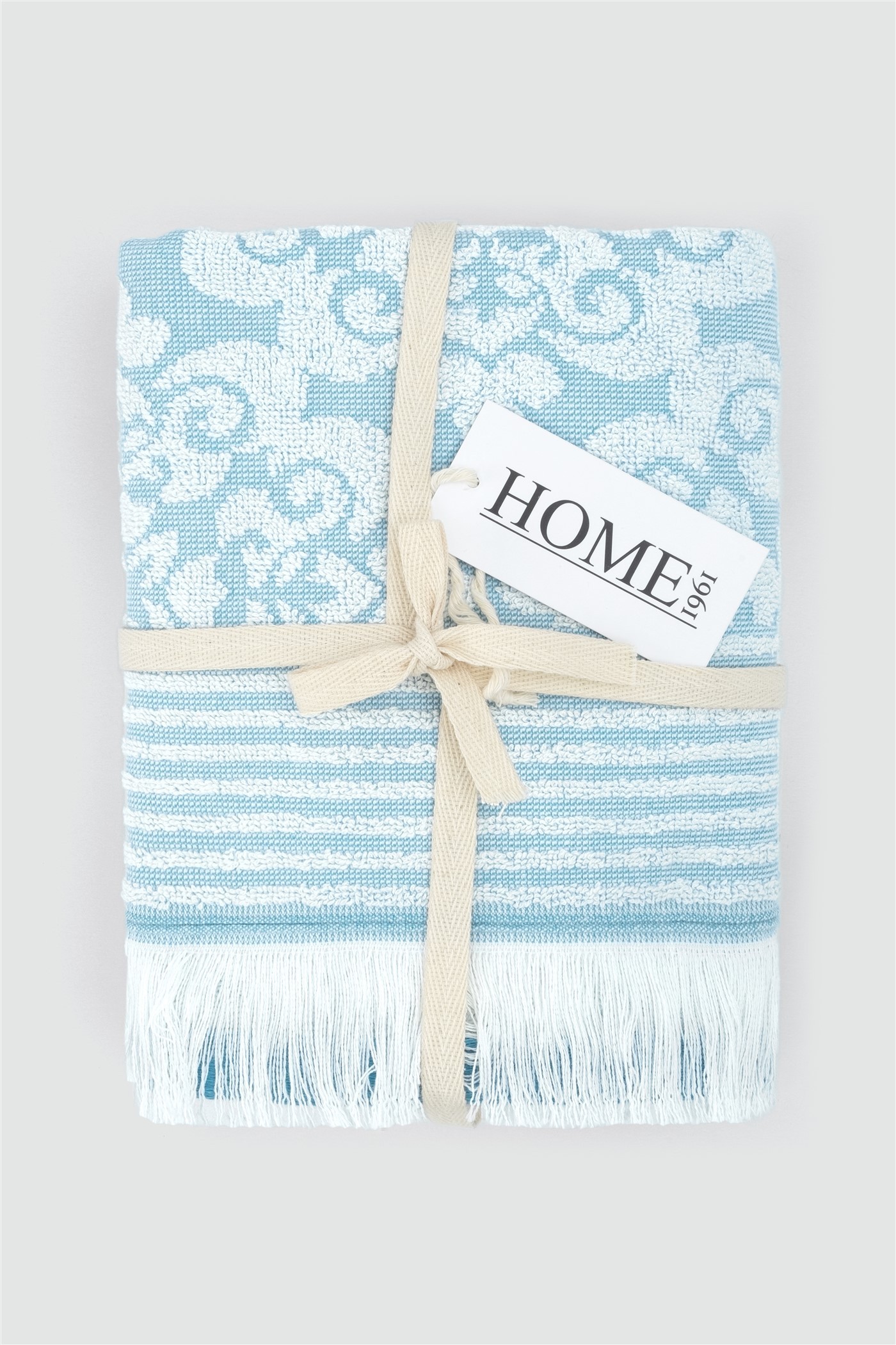 HOME 1961 %100 Pamuk 2'li Havlu Seti Renkli Saçaklı Jakarlı 50x90 Havlu (Chapel)