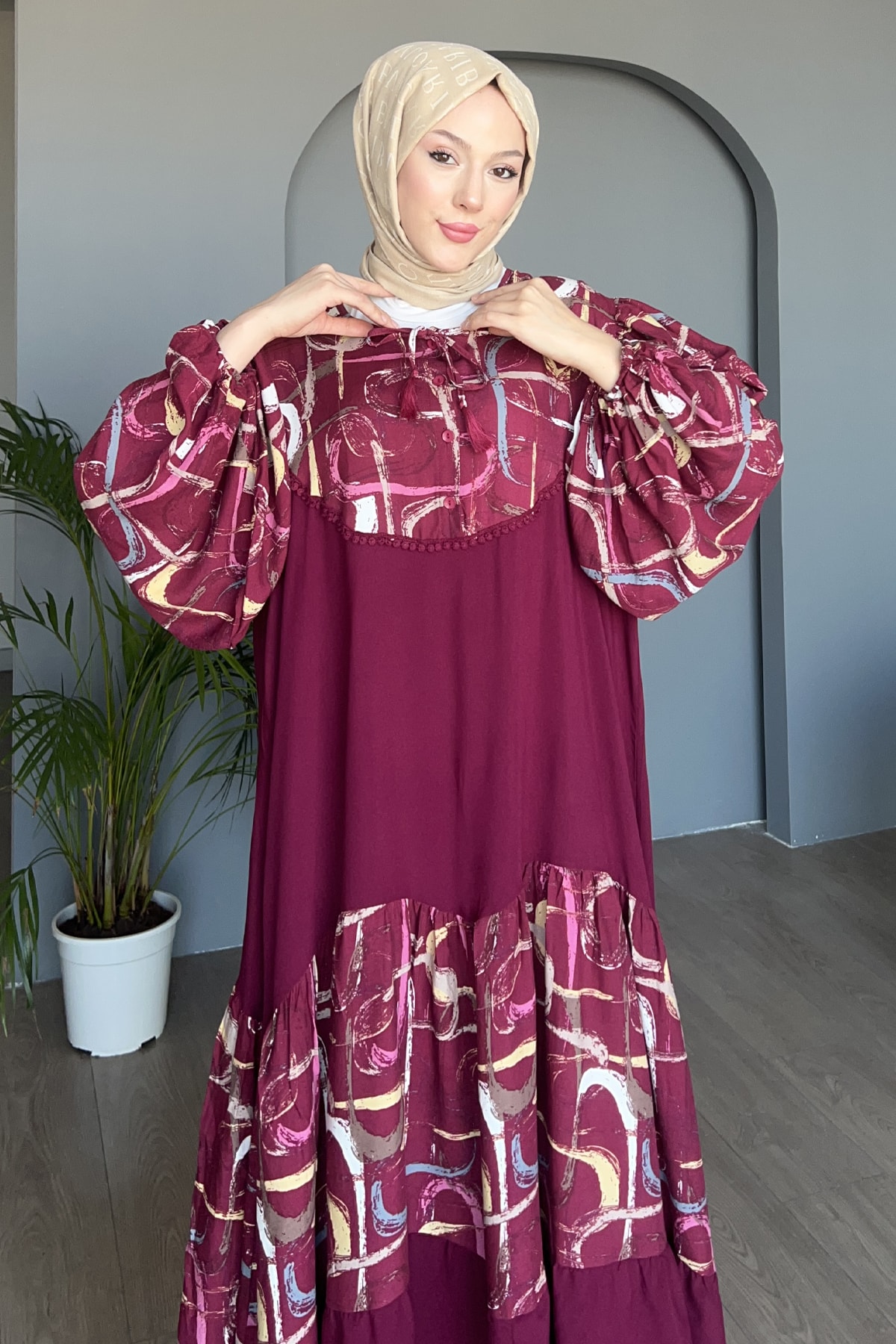 Garnili Salaş Çizgi Desenli Elbise SK-8473
