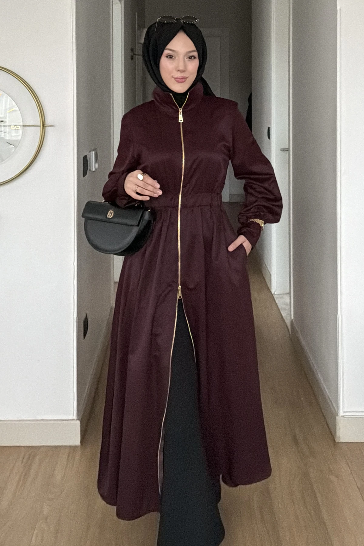 Elegans Çift Fermuarlı Bel Büzgülü Elbise SK-8650