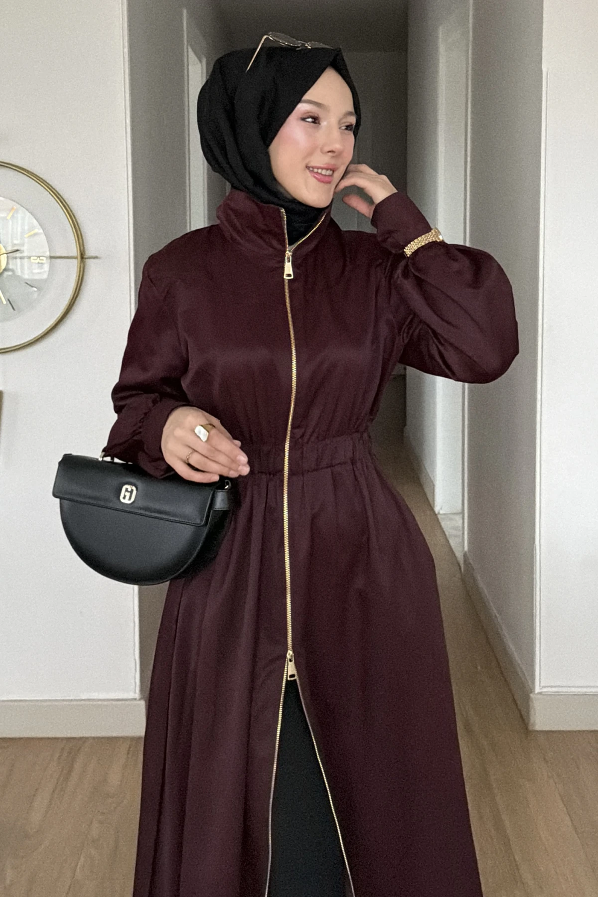 Elegans Çift Fermuarlı Bel Büzgülü Elbise SK-8650