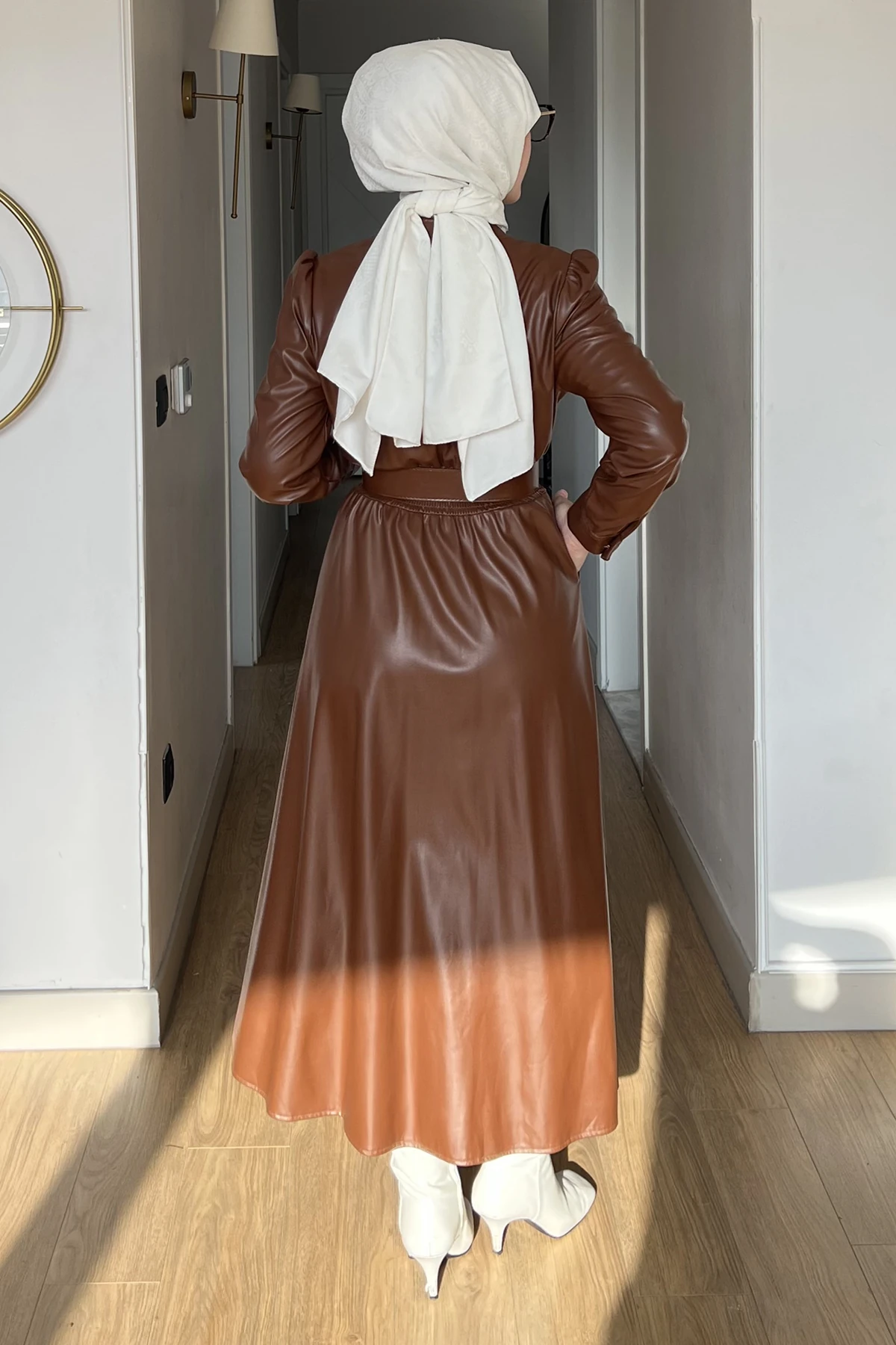 Prime Fermuar Detaylı Kemerli Deri Elbise DYD-8637