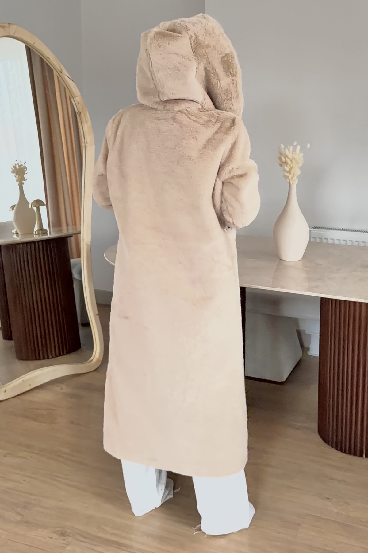 Astarlı Şapkalı Uzun Fashion Kaban SMR-8625