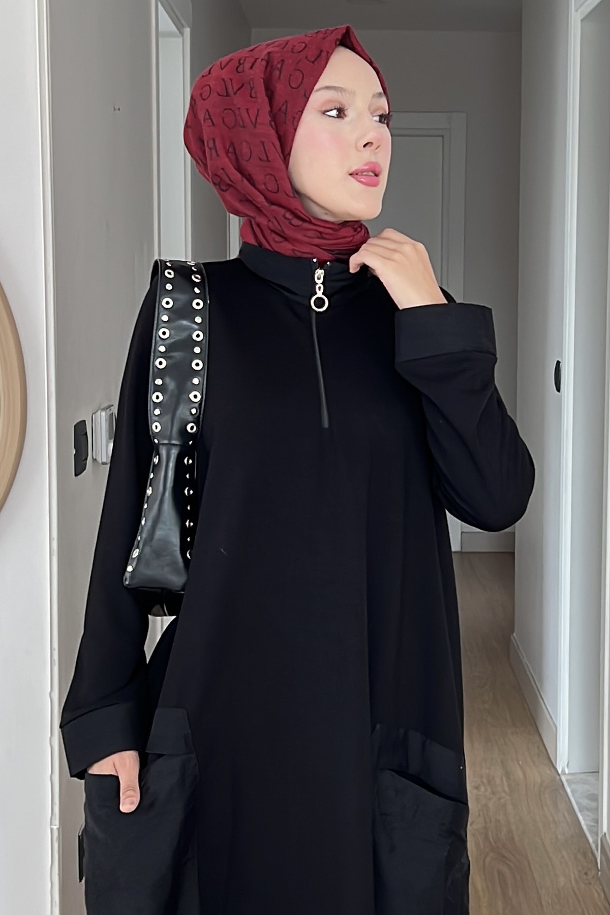 Blaze Paraşüt Detaylı Yarım Fermuarlı Elbise SK-8592