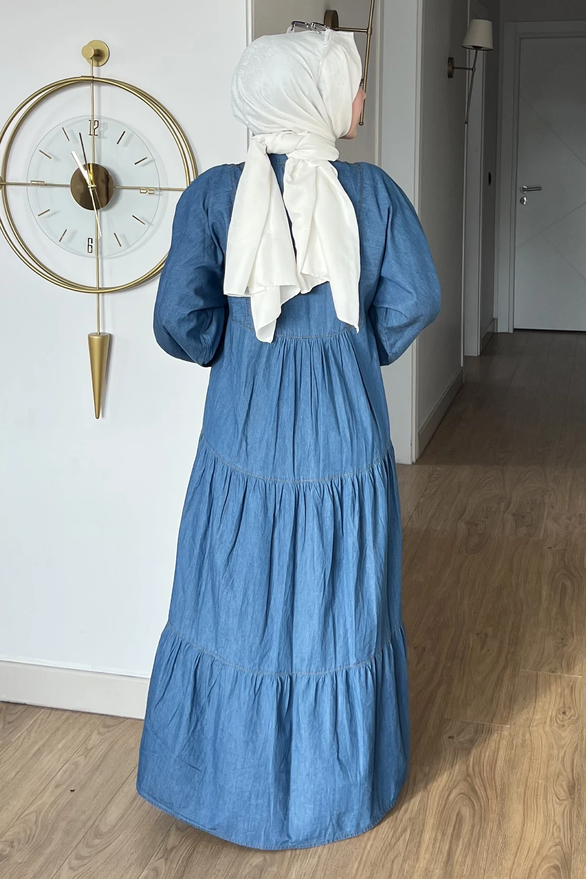 Sare Yarım Düğmeli Kot Elbise SK-8638