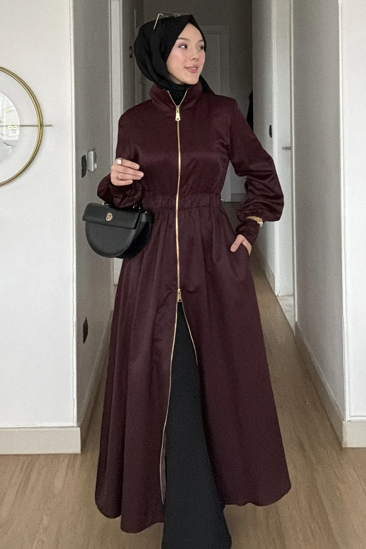 Elegans Çift Fermuarlı Bel Büzgülü Elbise SK-8650