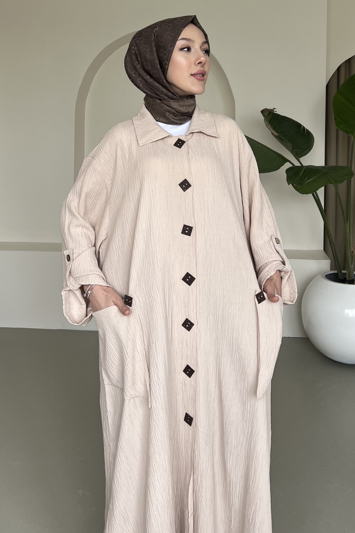 Alya Gofre Kumaş Düğmeli Elbise SK-8422
