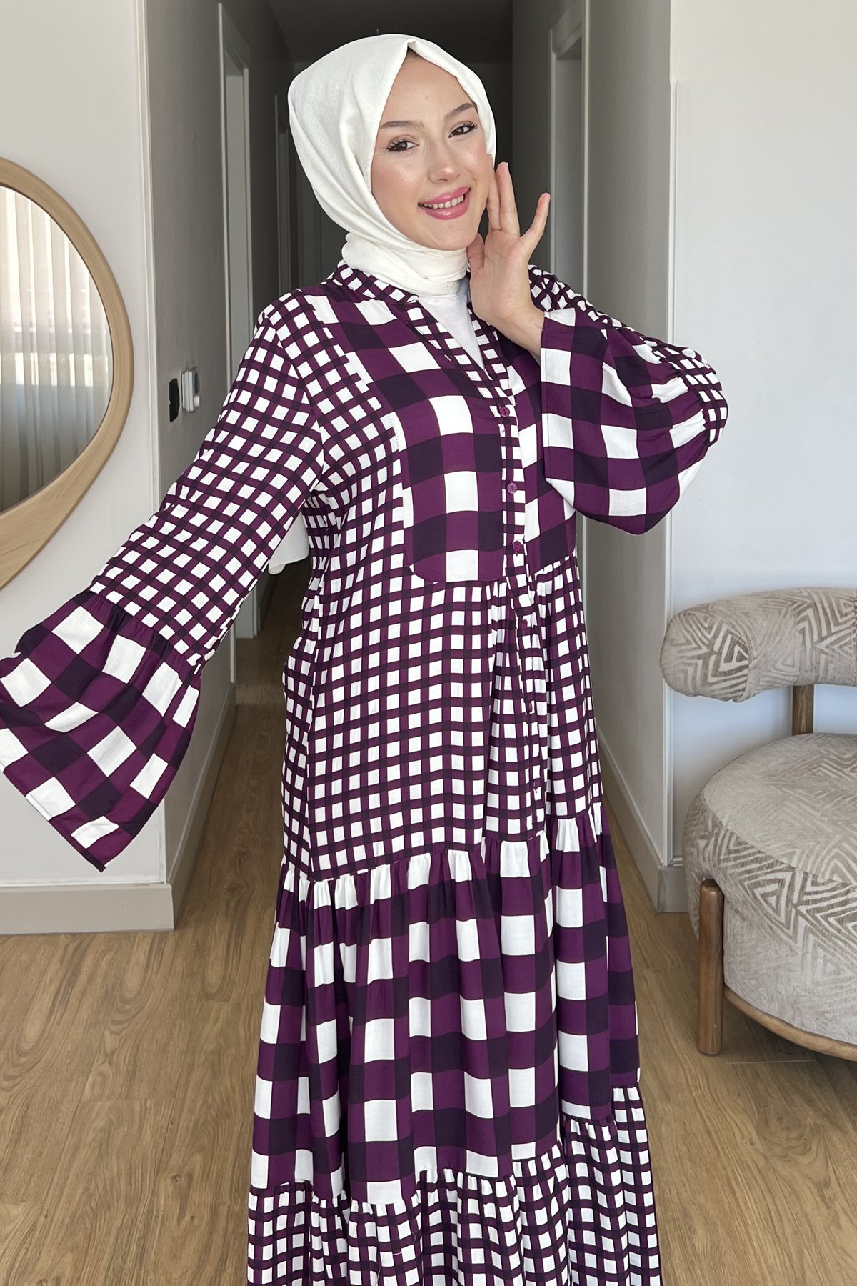 Garnili Kare Desenli Elbise SK-8545