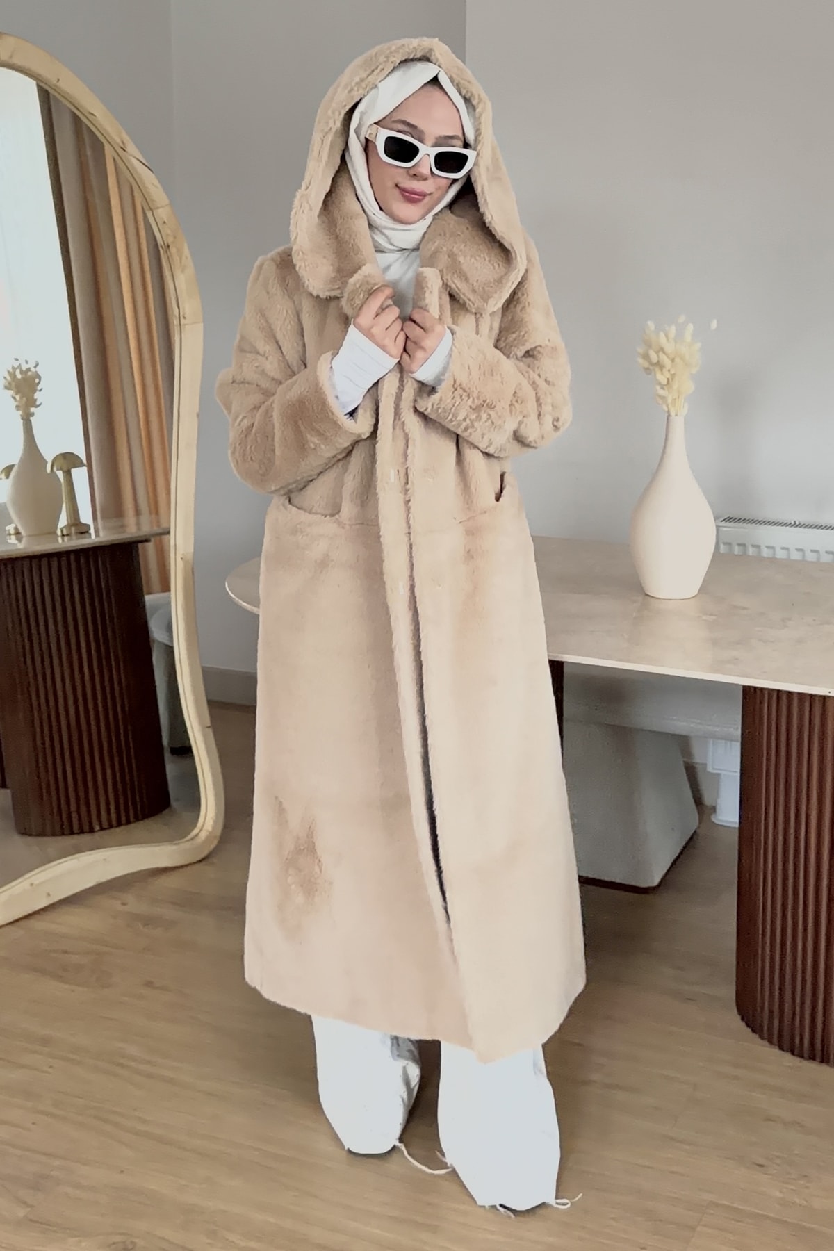 Astarlı Şapkalı Uzun Fashion Kaban SMR-8625