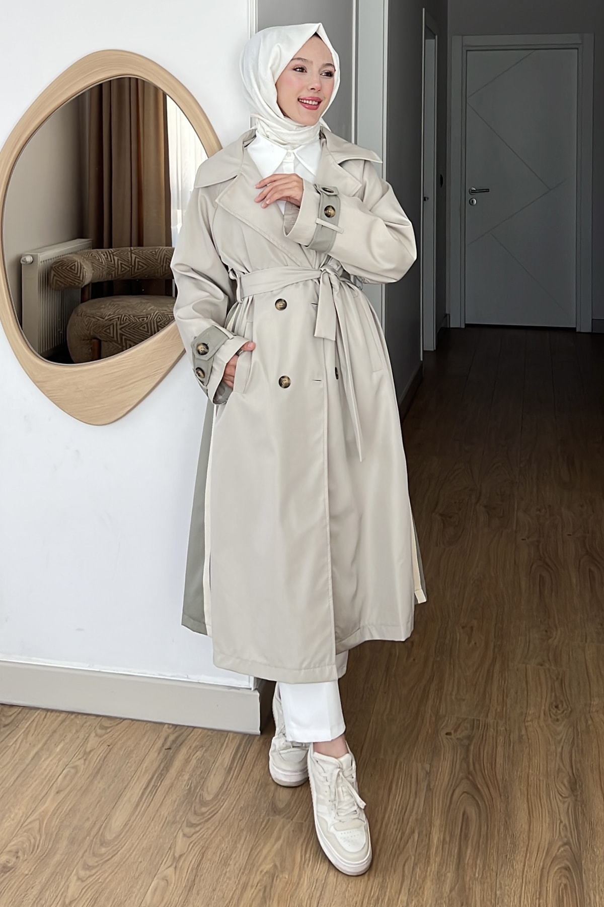 Marko Şerit Detaylı Oversize Trençkot SK-8596