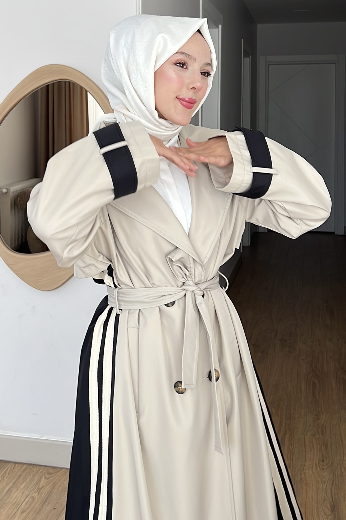 Marko Şerit Detaylı Oversize Trençkot SK-8596