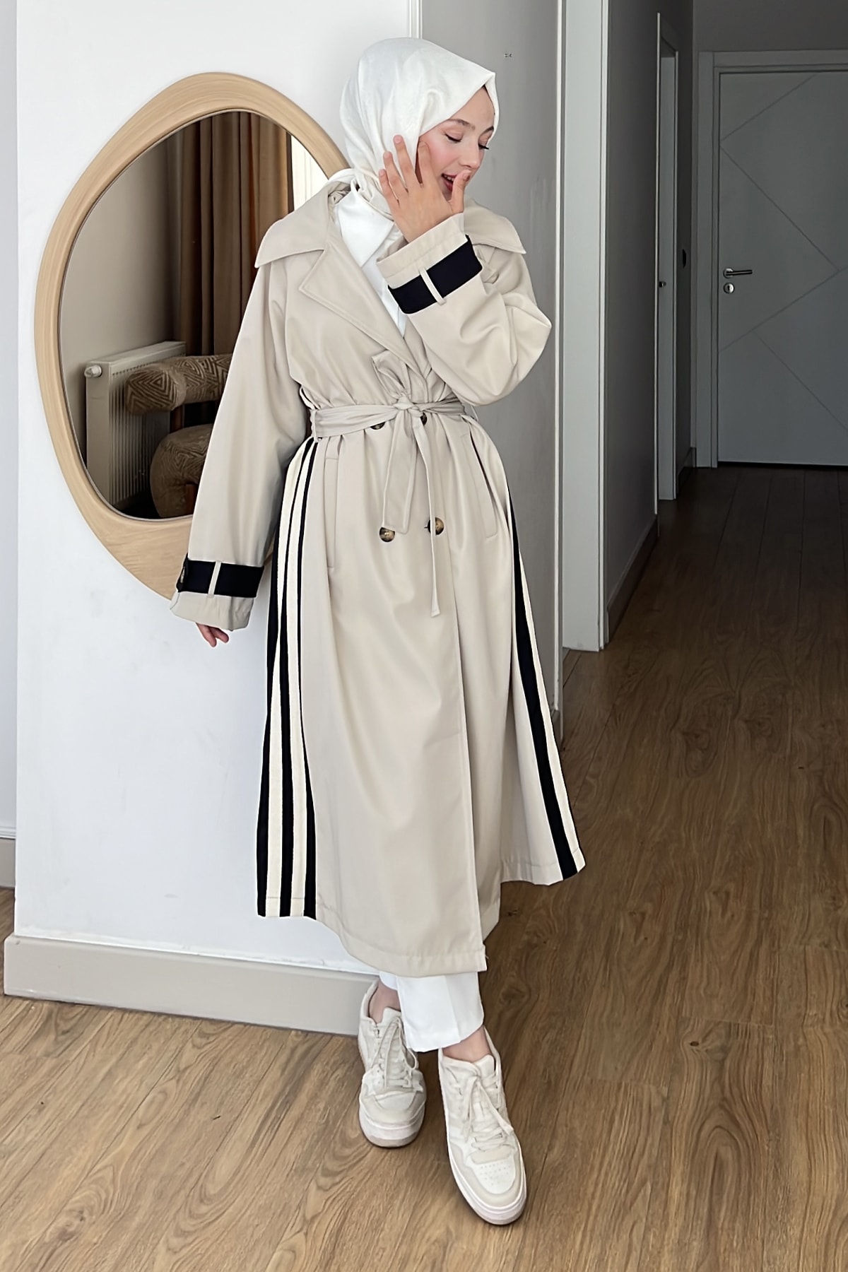 Marko Şerit Detaylı Oversize Trençkot SK-8596