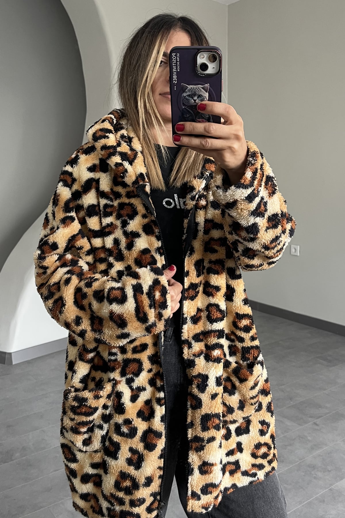 Leopar Desen Peluş Hırka SK-8332