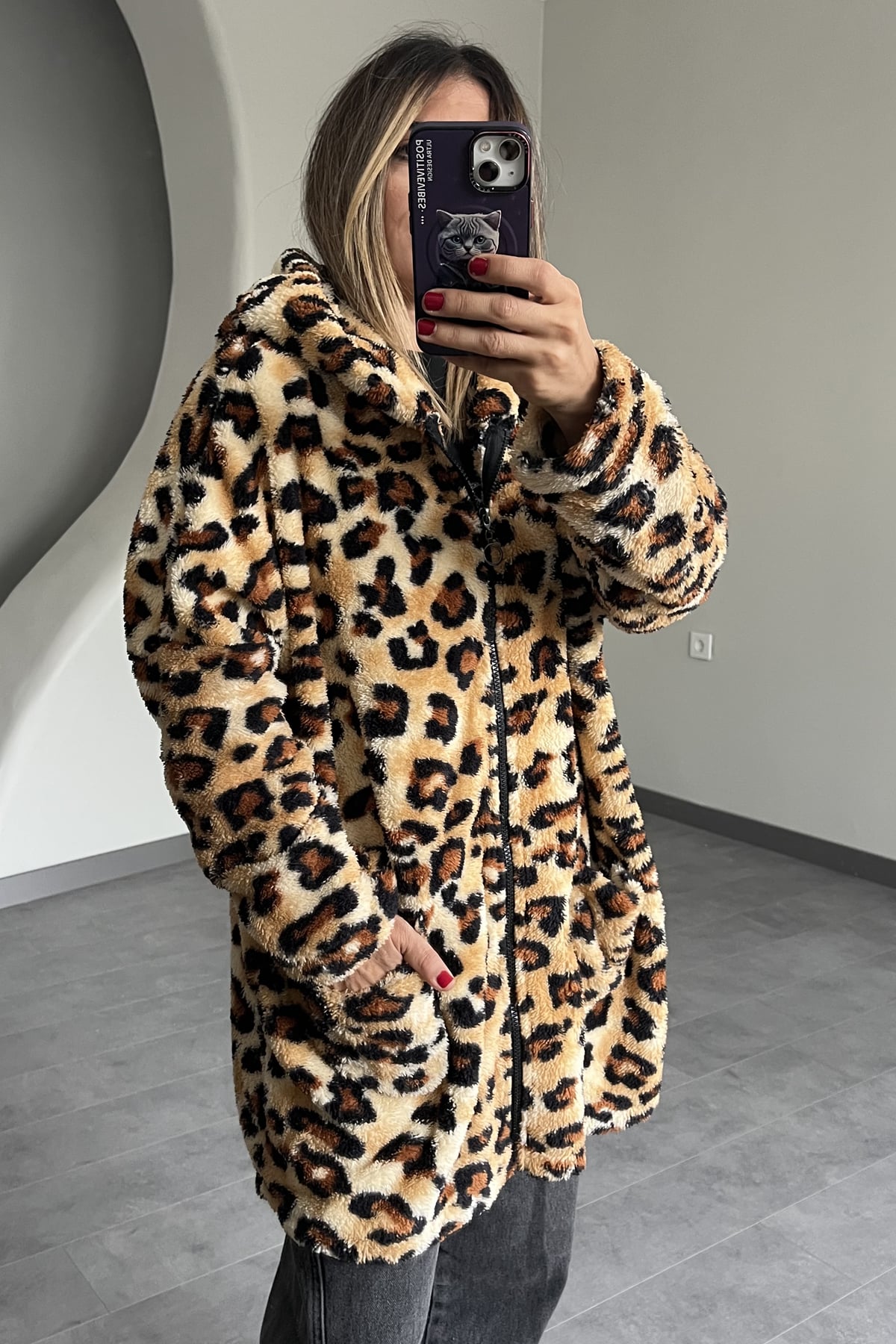 Leopar Desen Peluş Hırka SK-8332