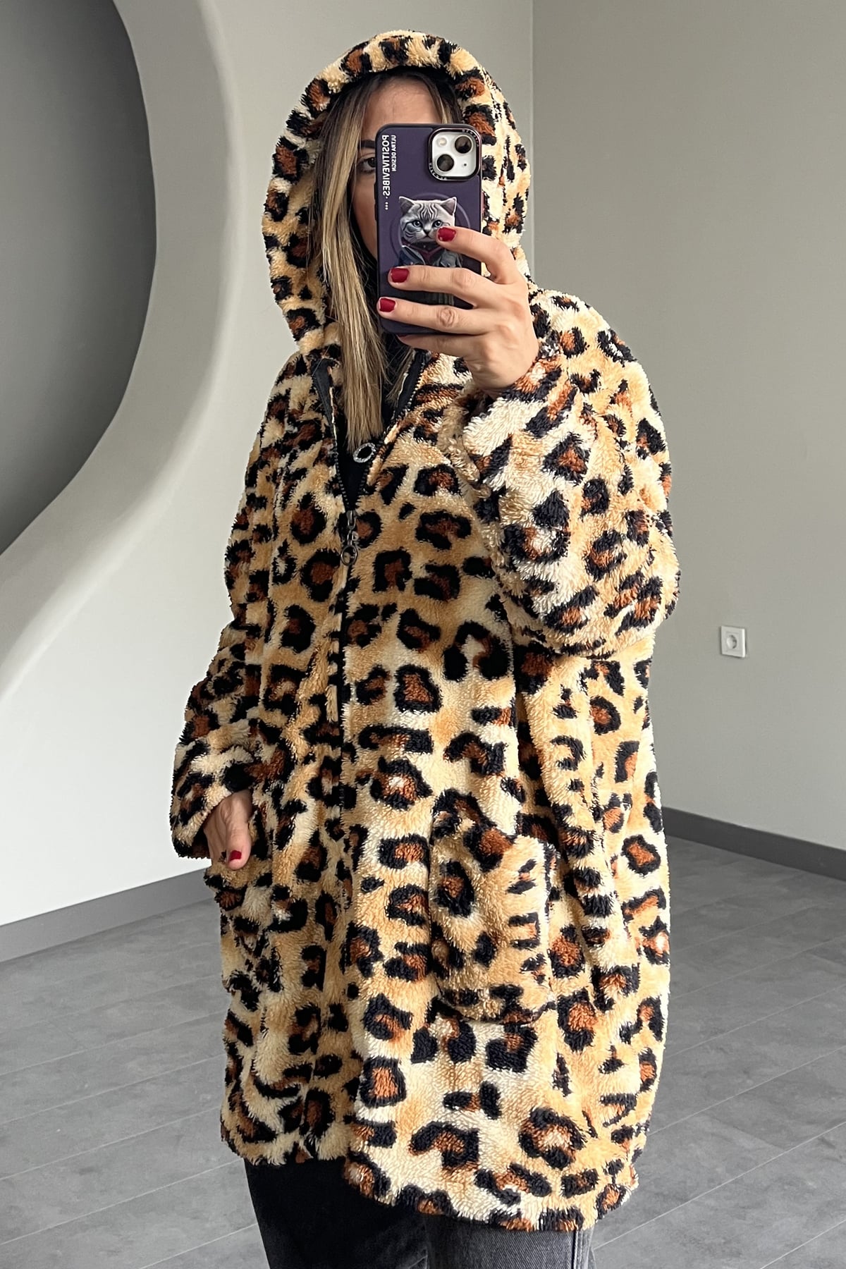 Leopar Desen Peluş Hırka SK-8332