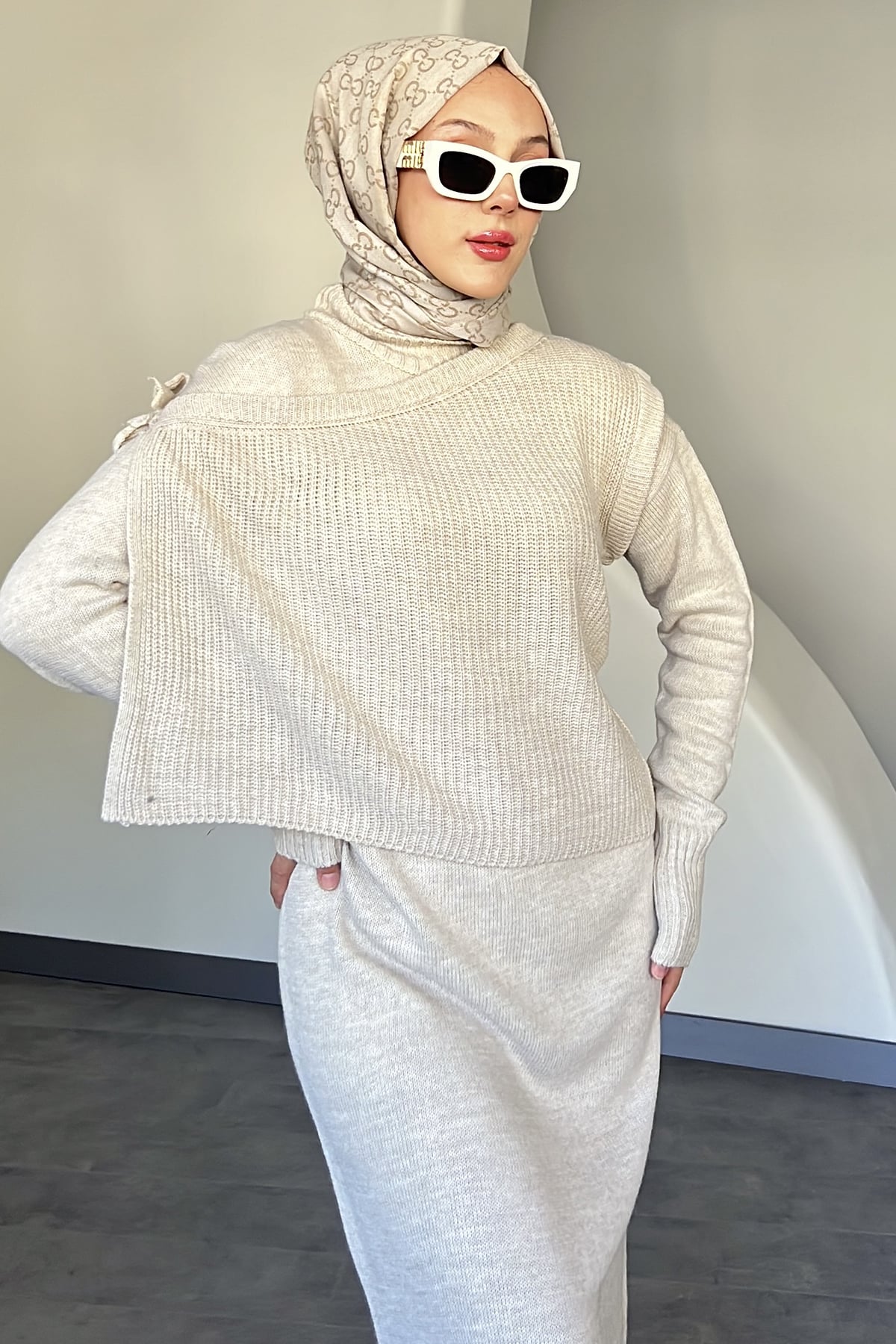 Hira İki Parça Balıkçı Yaka Triko Elbise SK-8606
