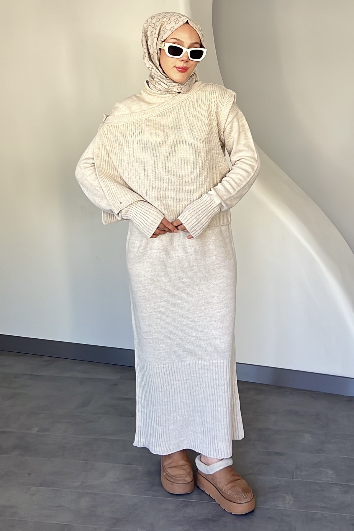 Hira İki Parça Balıkçı Yaka Triko Elbise SK-8606