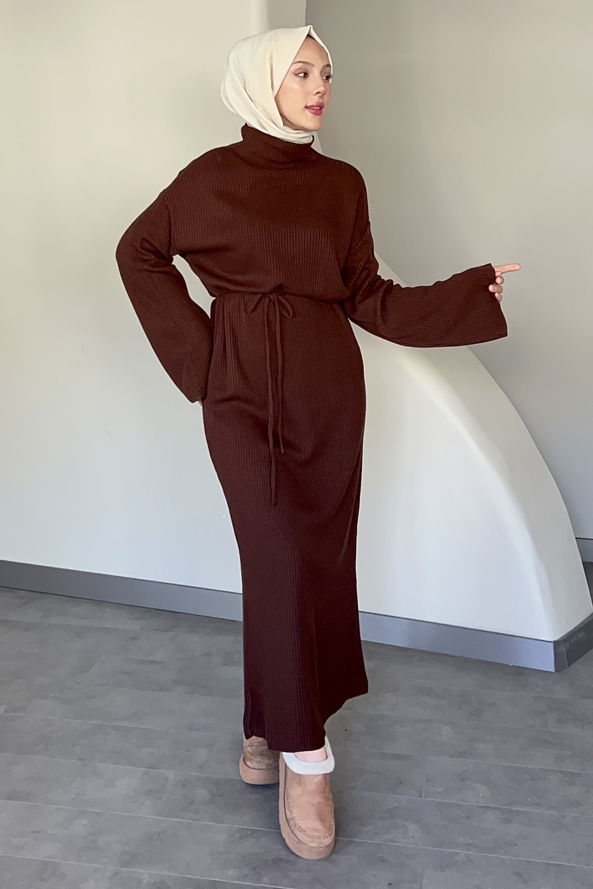 Rosalie Boğazlı Yaka Kuşaklı Triko Elbise SK-8607