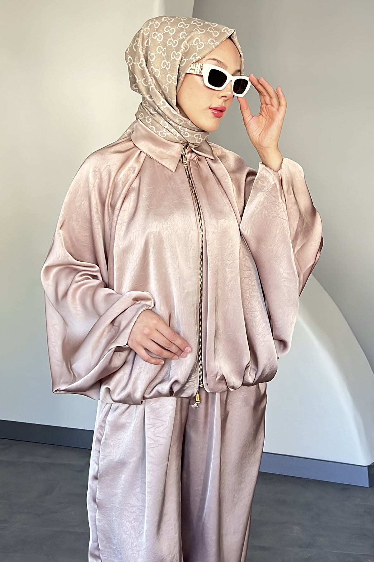 Bianca Bomber Ceketli Saten Eşofman Takımı SK-8609