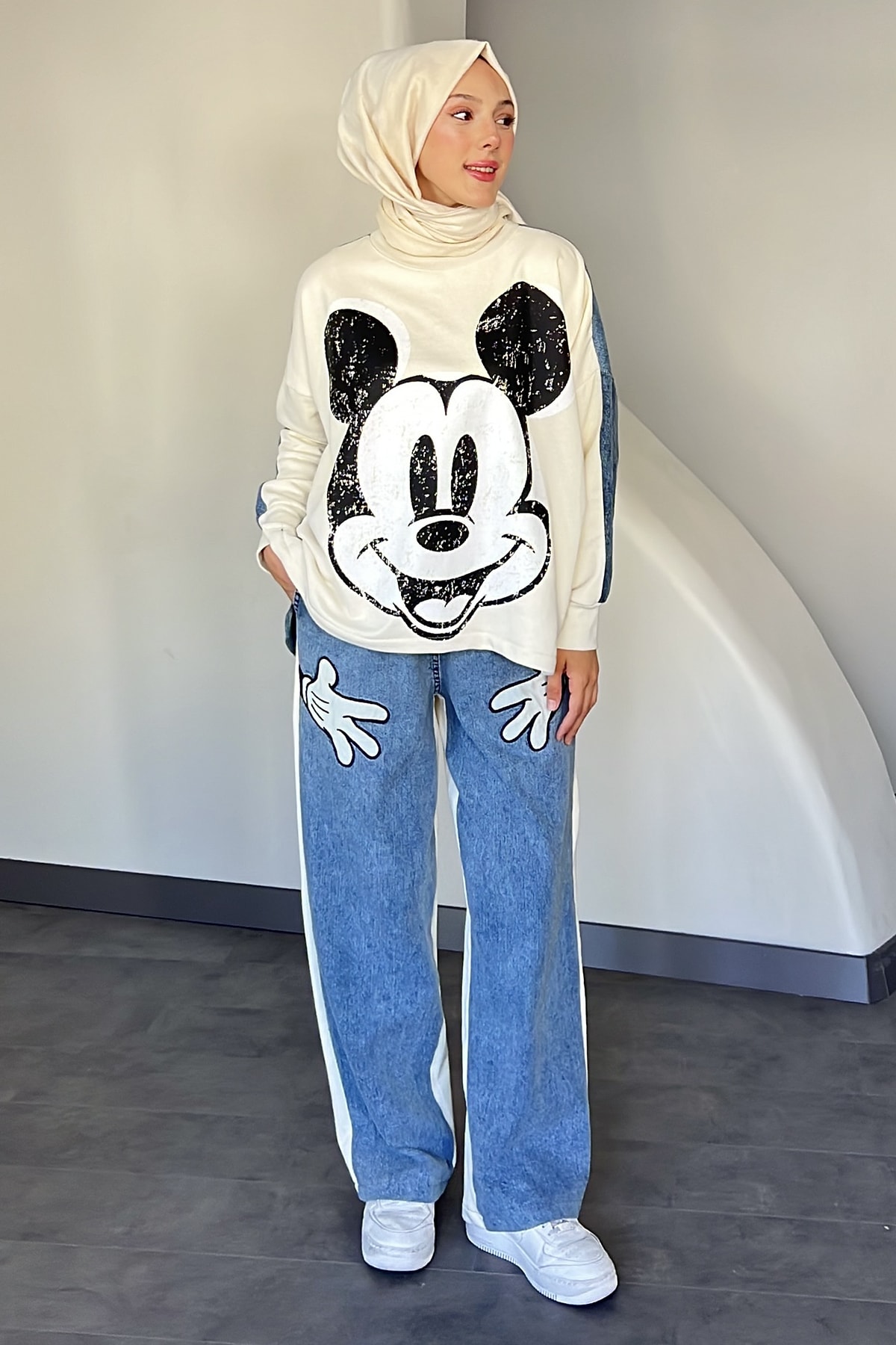 Mickey Baskılı İkili Kot Detaylı Takım SK-8610