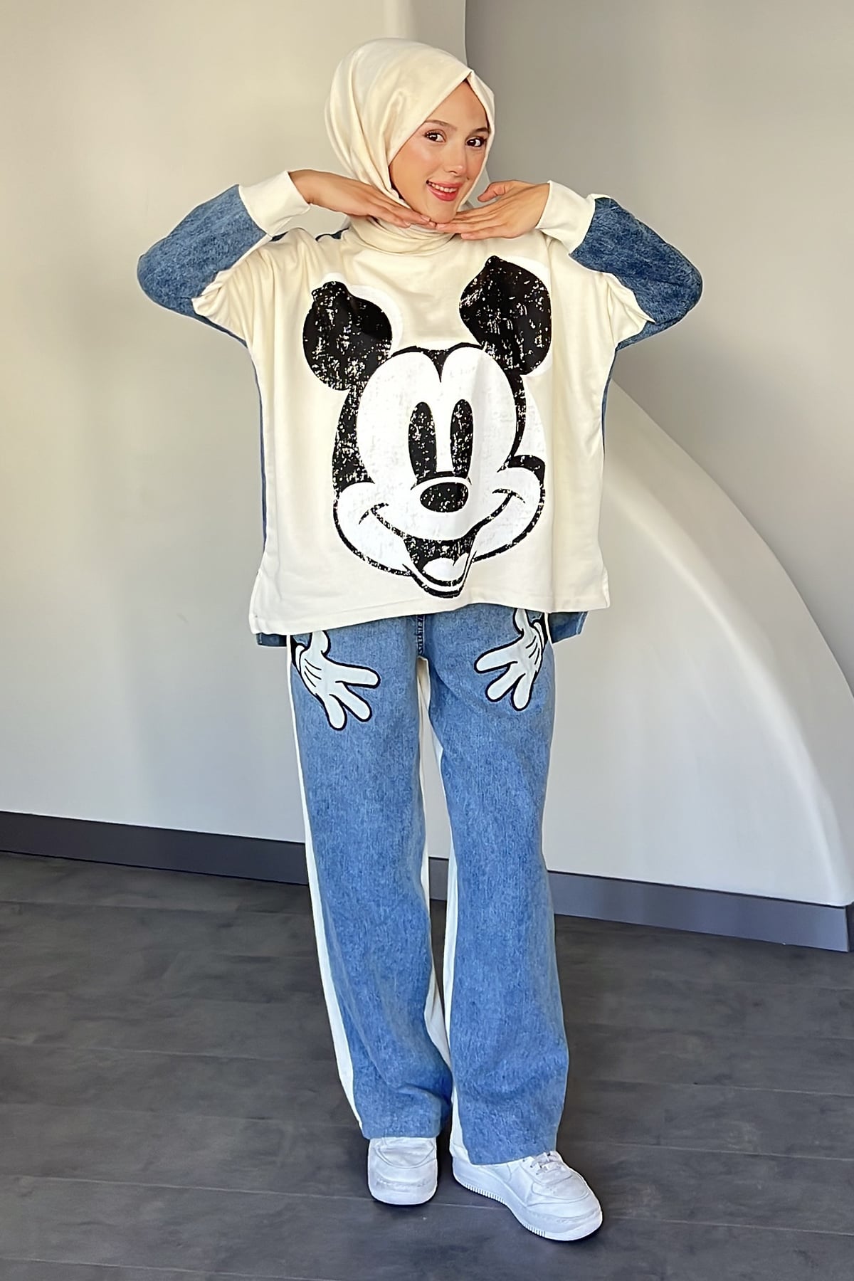 Mickey Baskılı İkili Kot Detaylı Takım SK-8610